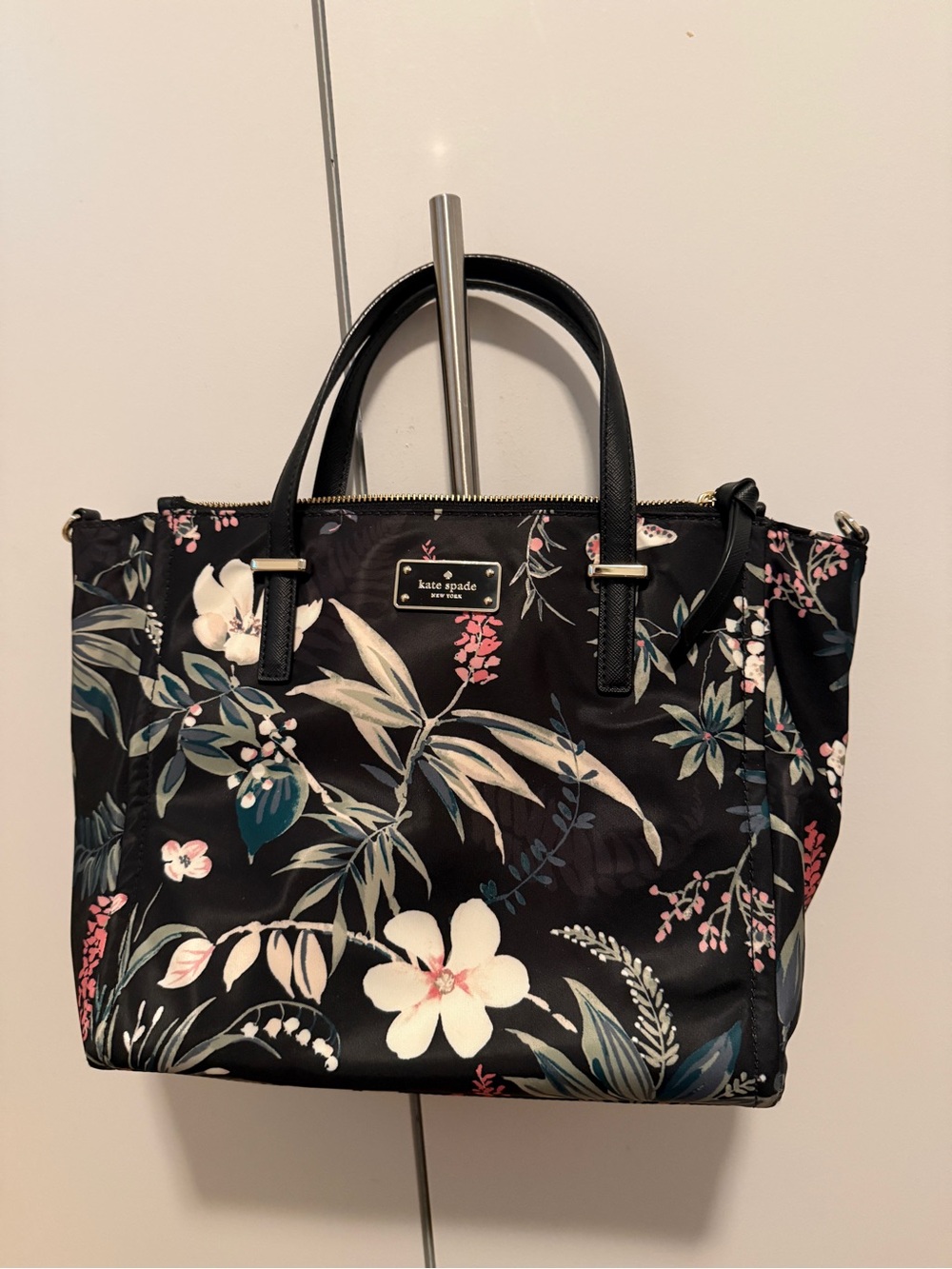 kate spade Black Floral Tote with Pink and Cream Accents